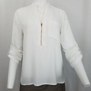 HAUTE MONDE Women's V-Neck with Gold Zipper  Sz M